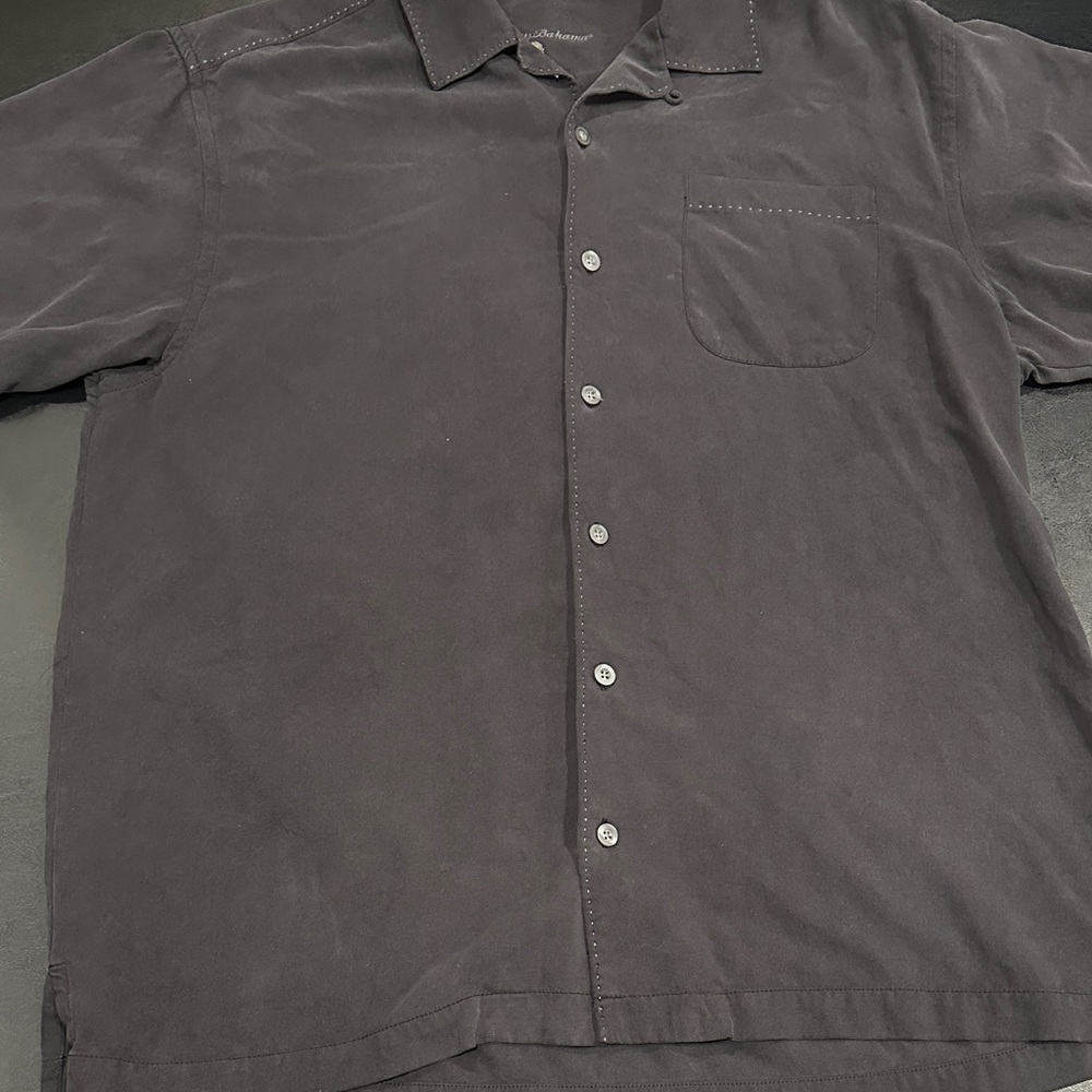 Tommy Bahama Charcoal Button-Down Silk Shirt